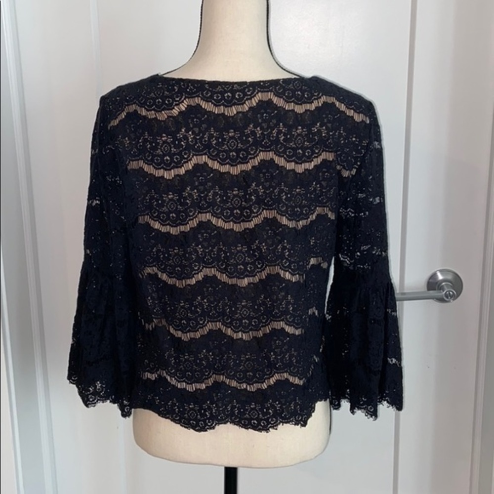 Black & Nude Lace, Bell Sleeve Top​ - Picture 3 of 7